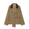 Pocket decoration contrasting collar windbreaker for women