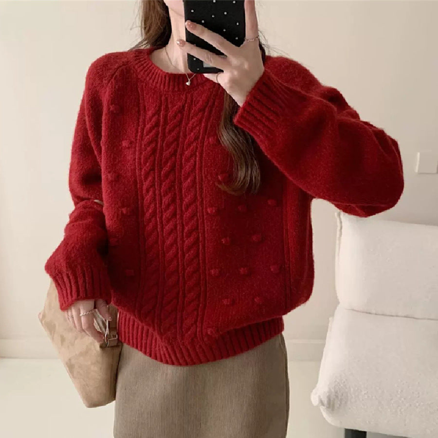 Women's Loose Round Neck Sweater – Korean Style Casual Knit Top