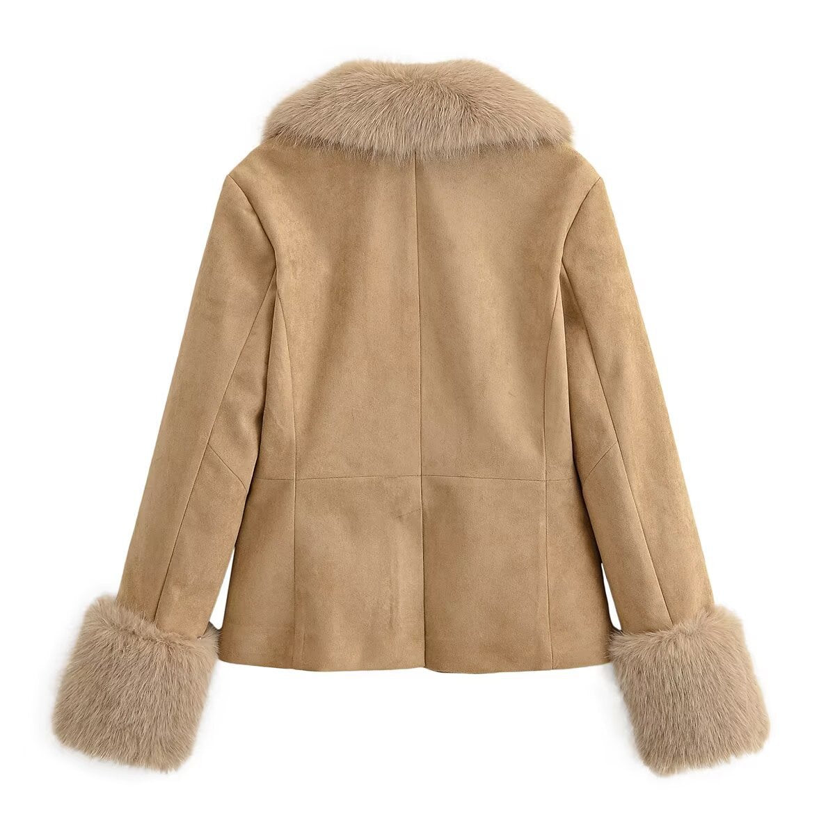 Style Women's Fashionable Detachable Fur Collar Suede Blazer