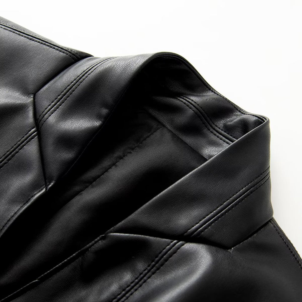 Double row two button waist suit leather jacket for women