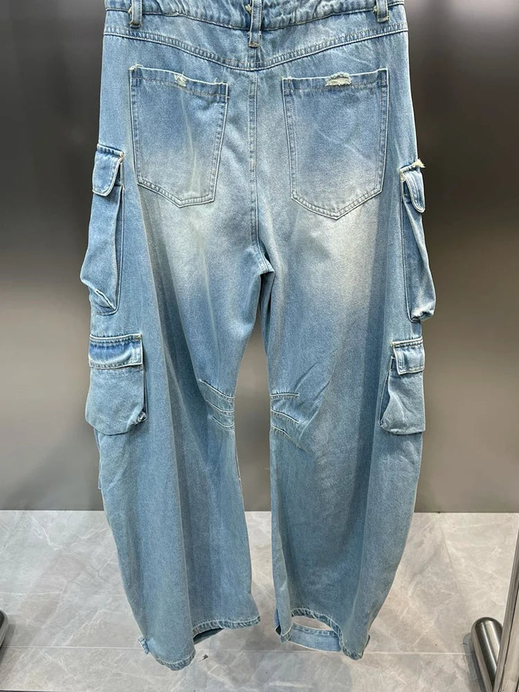 Solid Jumpsuits For Women Strapless Sleeveless High Waist Cargo Pants Summer  Jumpsuit Female Fashion Clothing