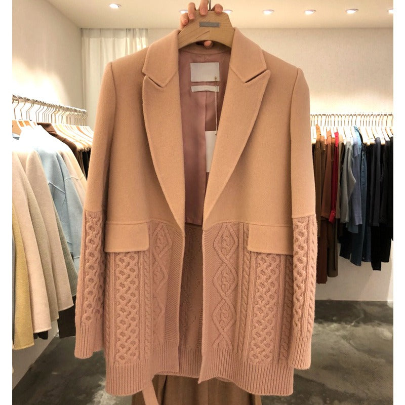 Blazers For Women Notched Collar Long Sleeve Patchwork Lace Up Autumn Blazer Female
