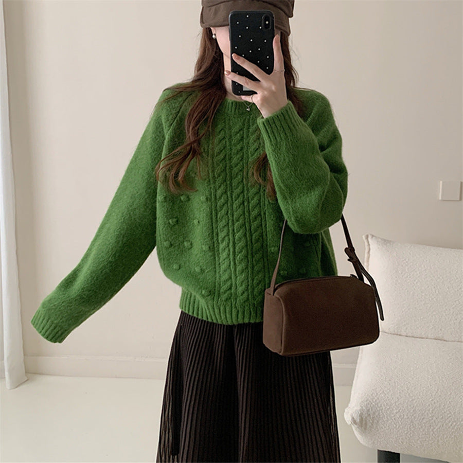 Women's Loose Round Neck Sweater – Korean Style Casual Knit Top