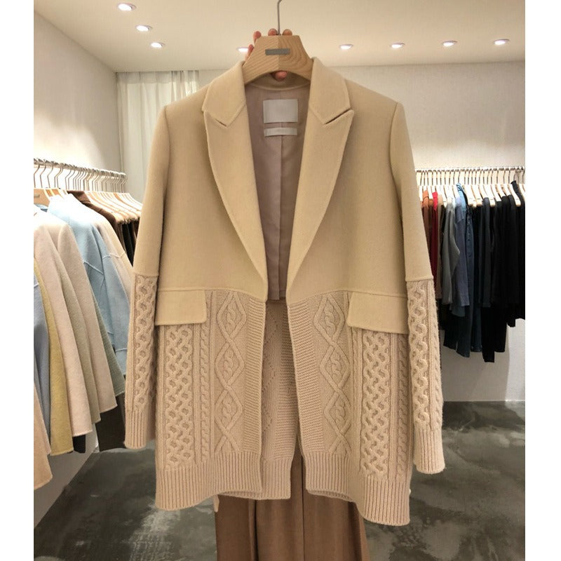 Blazers For Women Notched Collar Long Sleeve Patchwork Lace Up Autumn Blazer Female