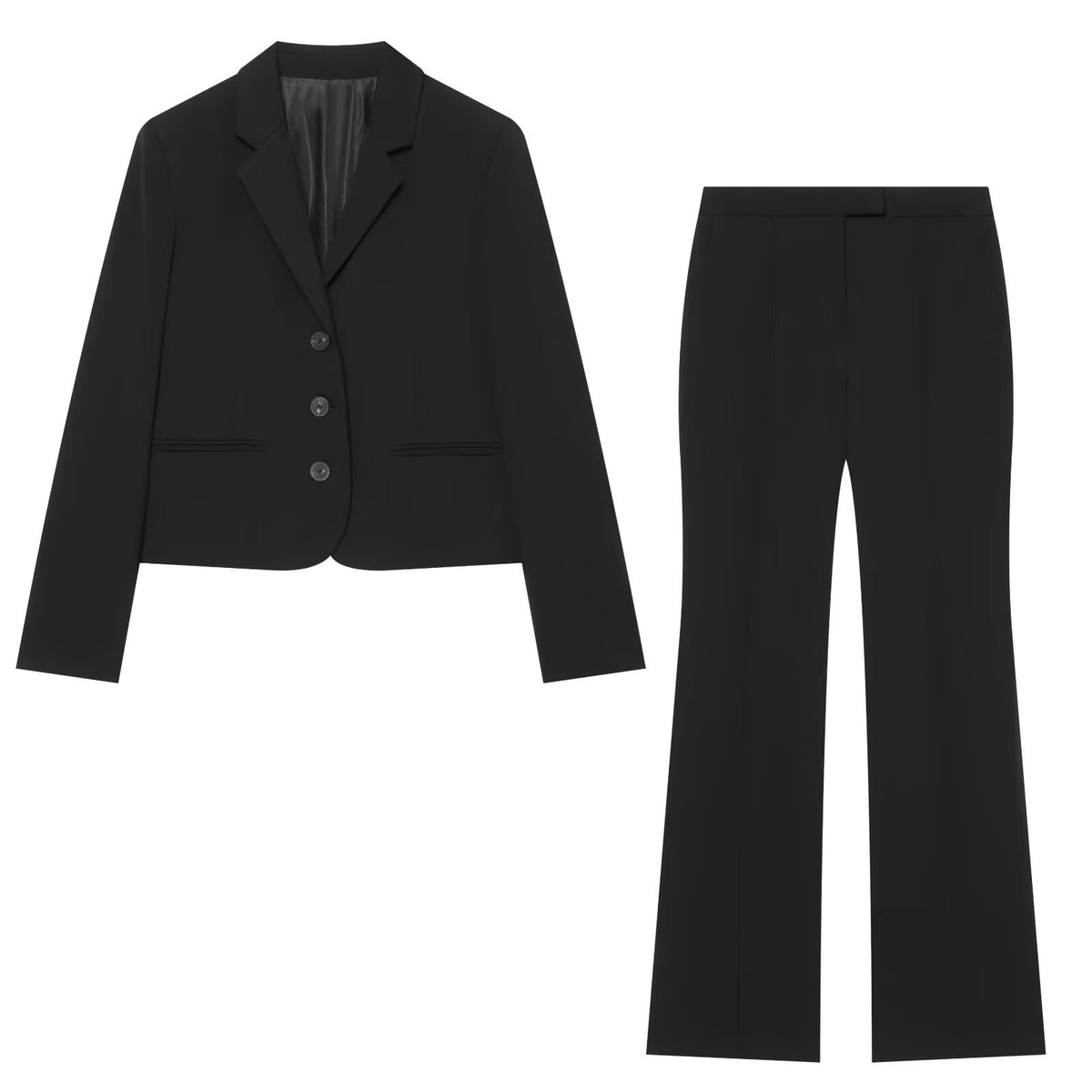 Pocket pleated suit jacket flared pants set for women