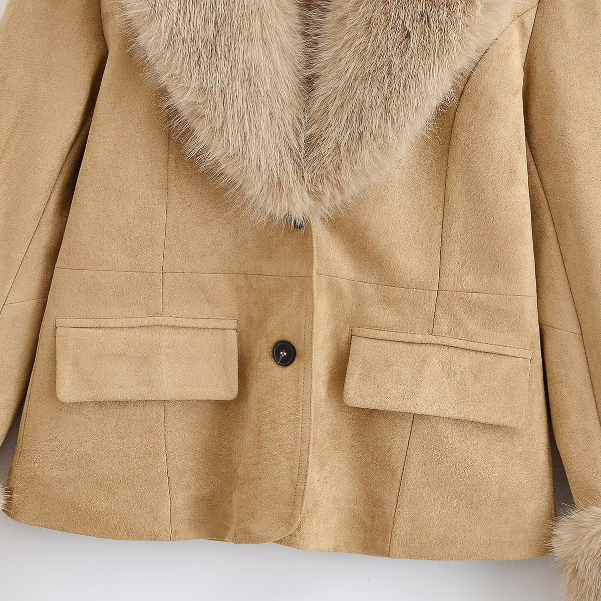 Style Women's Fashionable Detachable Fur Collar Suede Blazer