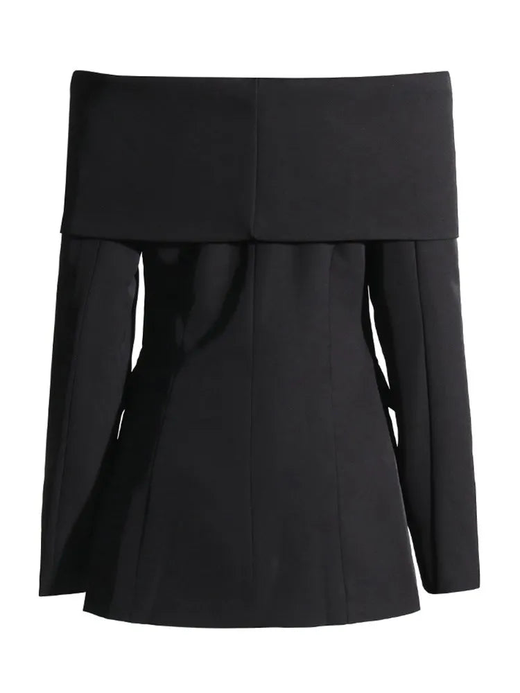 Solid Off Shoulder Blazer For Women Slash Neck Long Sleeve Patchwork Button Slimming Blazers Female Fashion Style