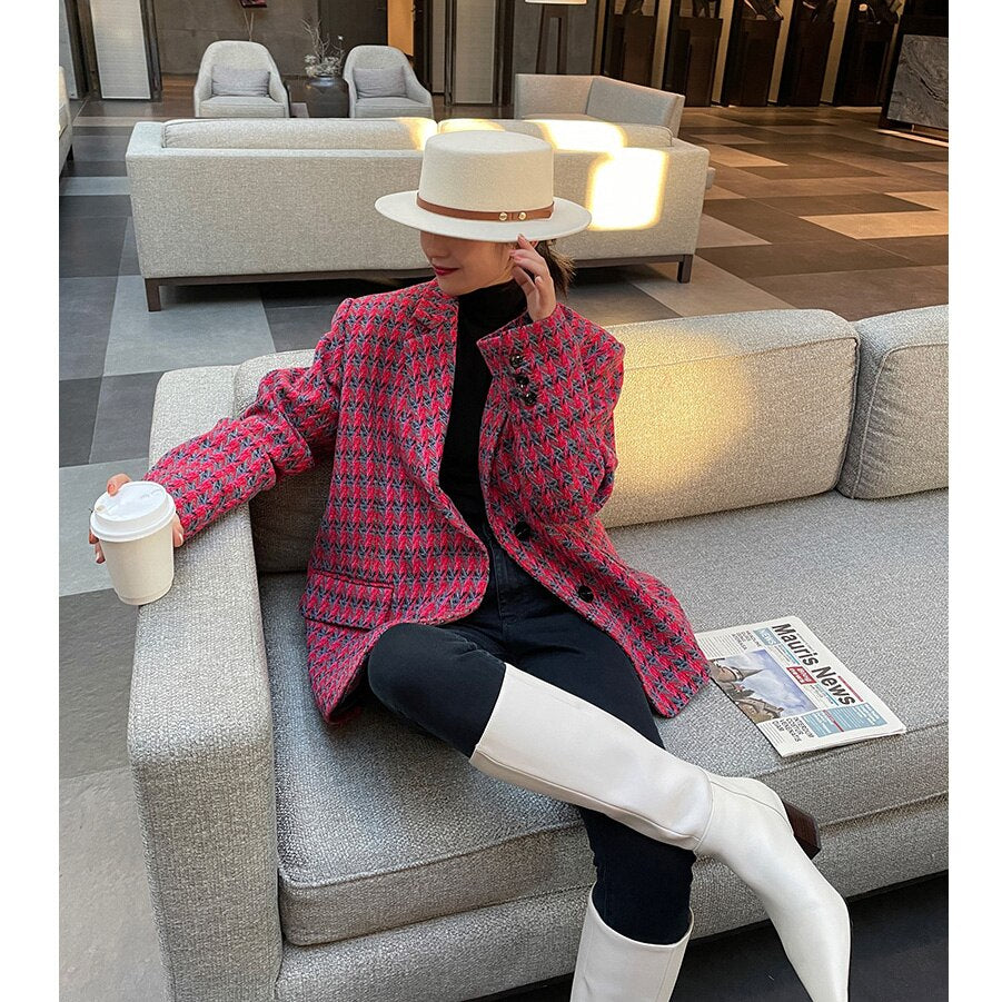 Tweed Suit Jackets Women Elegant Blazers Feminino Fashion Outer Clothing Winter Jacket Coat