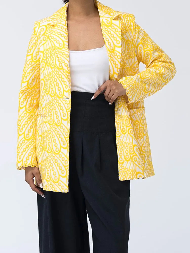 Embroidery Hollow Out Casual Blazer For Women Notched Collar Long Sleeve Patchwork Button Blazers Female Fashion