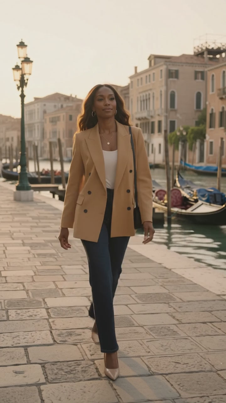 Women's Solid Blazer Coat – Orange & Black